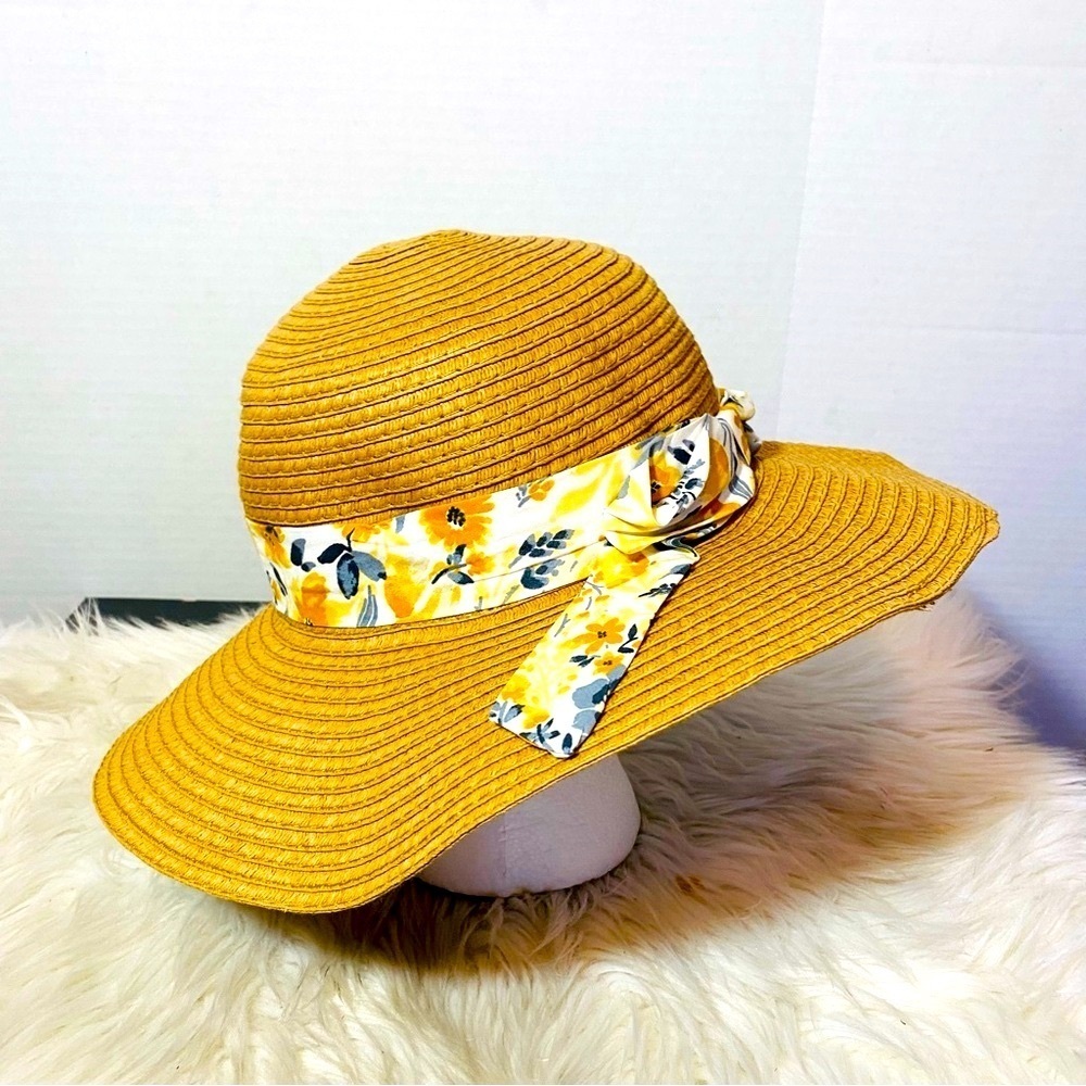 Rachel Zoe Golden Women's Beach Sun Hat with Floral Head Band NWT - Picture 3 of 6
